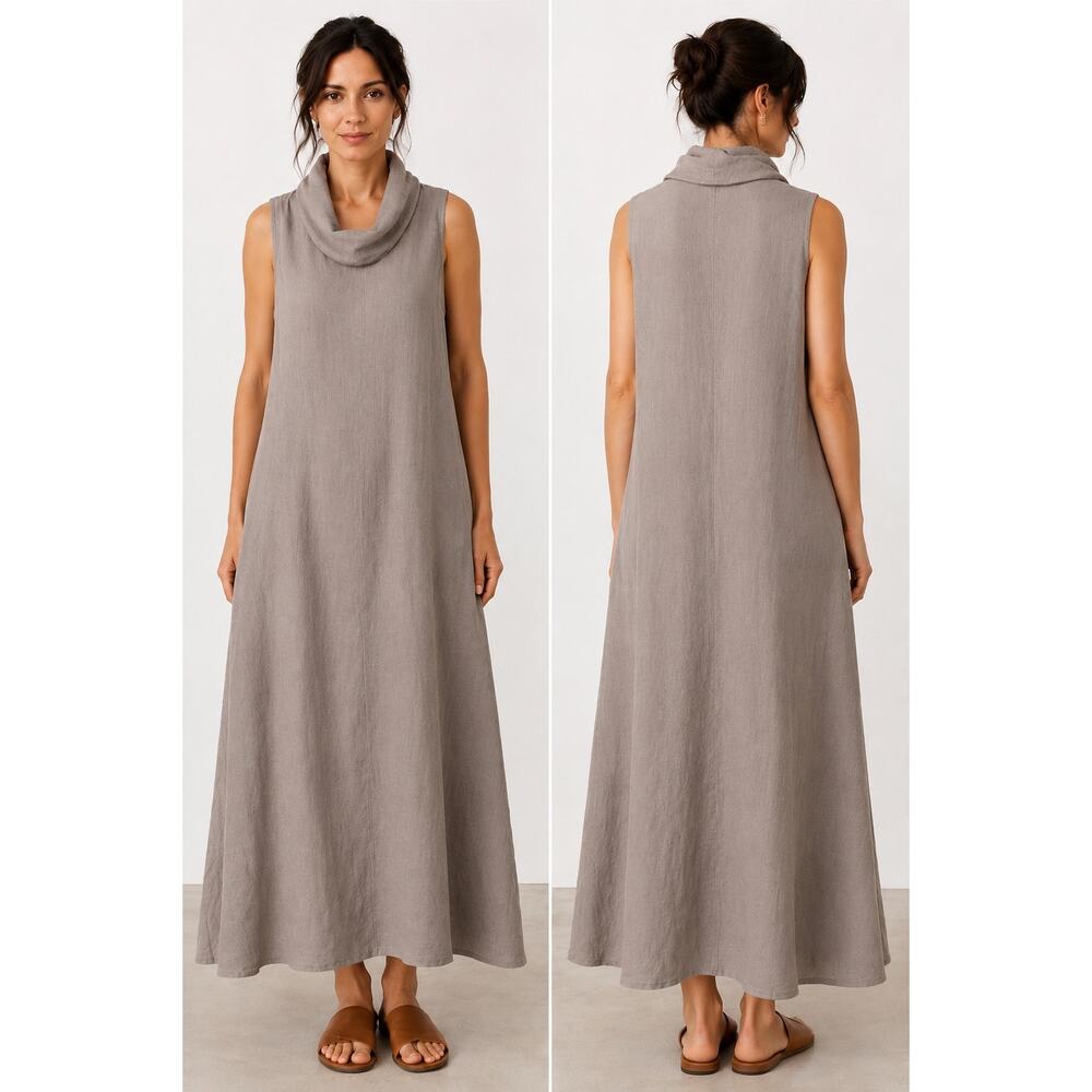Francesca Bettini Made in Italy 100% Linen Sleeveless Maxi Dress L Lagenlook